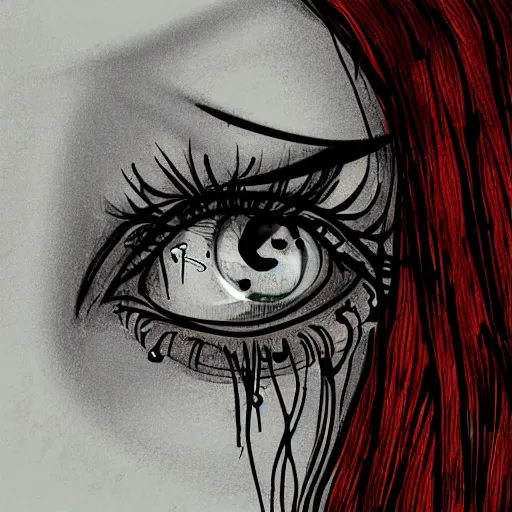 Image similar to illustration of a girls eyes with tears in them