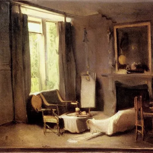 Prompt: miniature living room, by camille corot