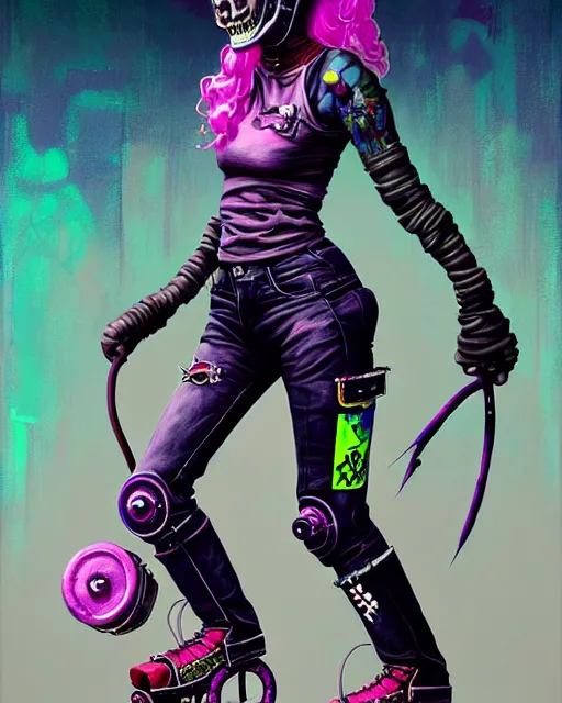 Image similar to roller derby riot grrl extraterrestrials, japanese gothic, punk grunge, concept art, expressive, highly detailed, digital painting, cinematic lighting, hyperrealism, dark retrowave, art by stanley lau and artgerm and magali villeneuve and alphonse mucha, artstation, octane render, cgsociety