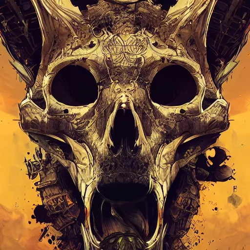 Prompt: a golden jackal skull face african necromancer, Apex Legends character digital illustration portrait design, by android jones, detailed, cinematic lighting, wide angle action dynamic portrait