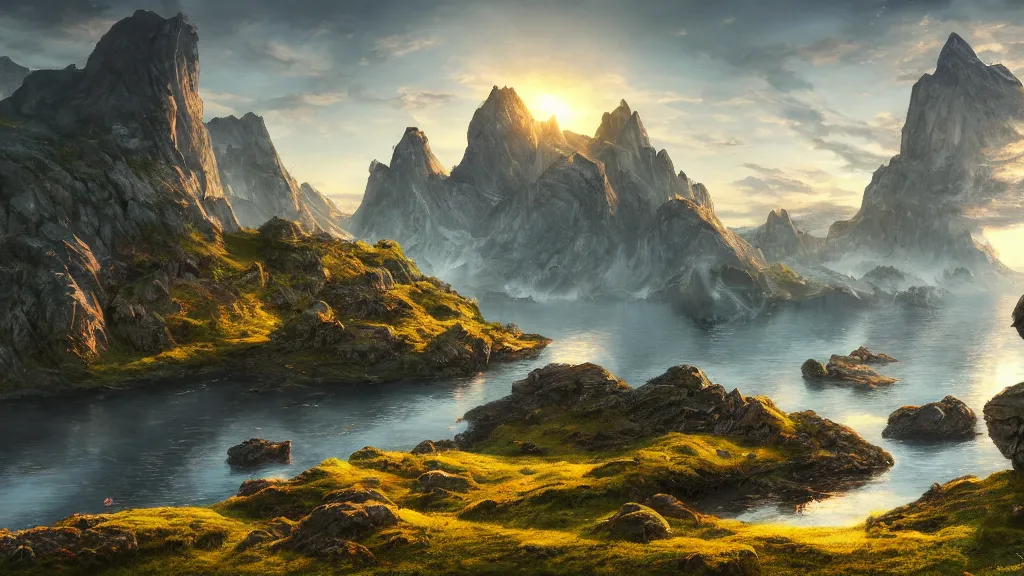 Image similar to archipelago, fantasy artwork, very very very beautiful switzerland landscape, hd, hdr, ue5, ue6, unreal engine 5, cinematic 4k wallpaper, 8k, ultra detailed, high resolution, artstation, award winning