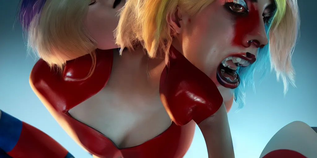 Image similar to lady gaga play harley quinn, volumetric lighting, beautiful, golden hour, sharp focus, ultra detailed, cgsociety