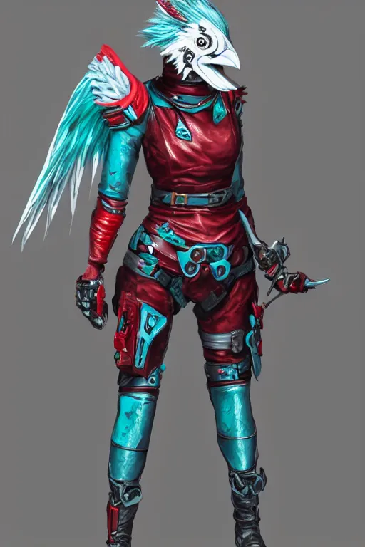 Image similar to female adventurer in tight full - body teal leather armor of japanese design with red accents and a white porcelain crow mask, trending in artstation, establishing shot