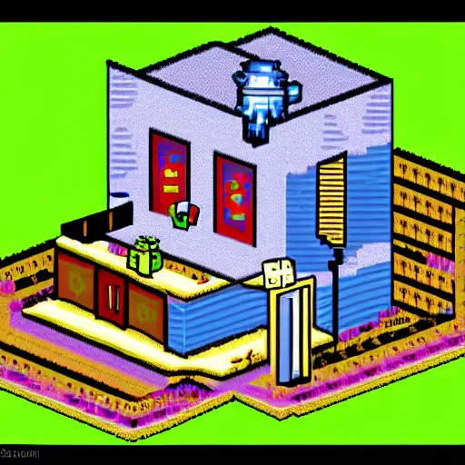 Prompt: House from the movie psycho with motel, pixelart, isometric, sega