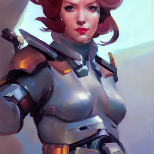 Image similar to greg manchess portrait painting of armored mara jade as overwatch character, medium shot, asymmetrical, profile picture, organic painting, sunny day, matte painting, bold shapes, hard edges, street art, trending on artstation, by huang guangjian and gil elvgren and sachin teng
