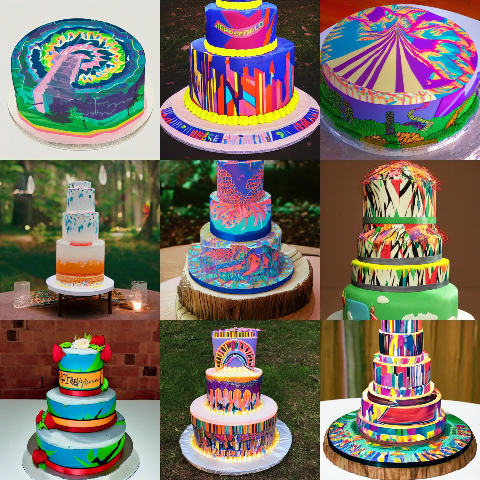 Prompt: Merriweather Post Pavilion by Animal Collective album cover wedding cake