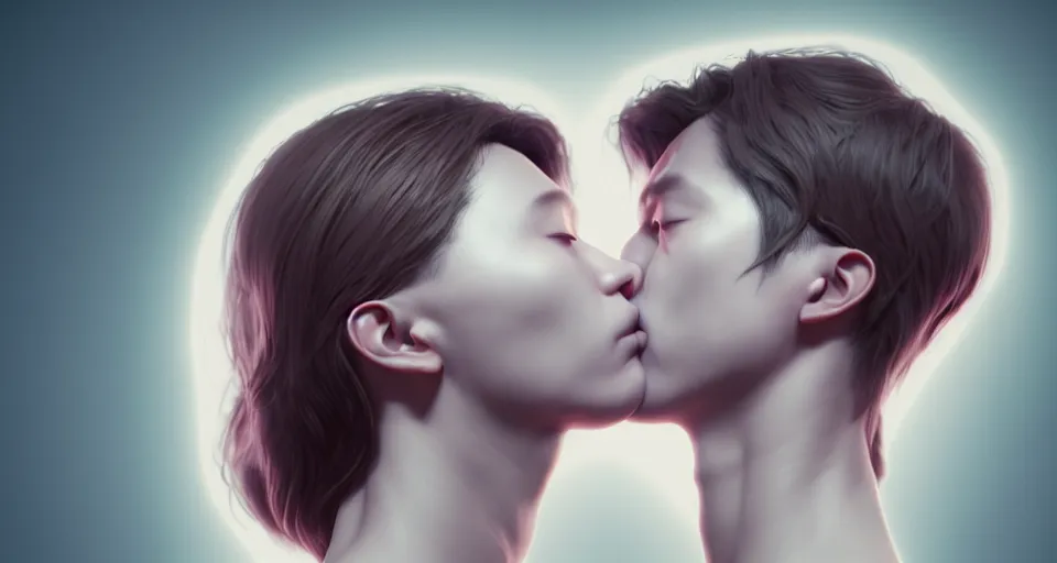 Image similar to xray medical photos of couples kissing each other, octane render, concept art, realistic, high details, art by hsiao - ron cheng and james jean highly detailed, intricate detail, unreal engine, octane render