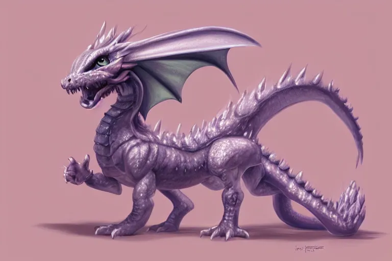 Image similar to full body digital illustration of a cute baby dragon by randy Vargas, iridescent, pastel, concept art, matte background, deviantArt, artstation