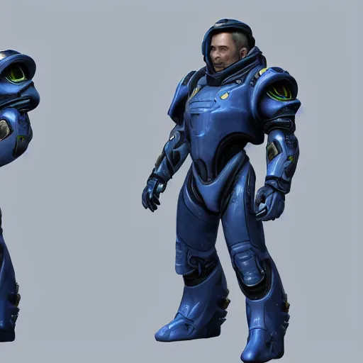 Prompt: detailed game cinematic cg of elon musk as a starcraft 2 marine, 3 d rendering, 4 k, full body