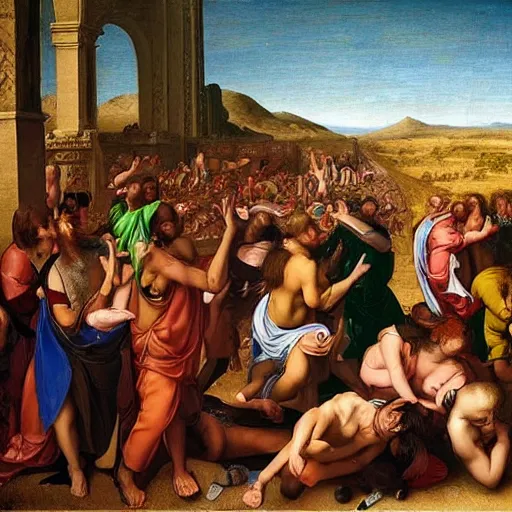 Prompt: “renaissance painting of a rave in the desert”