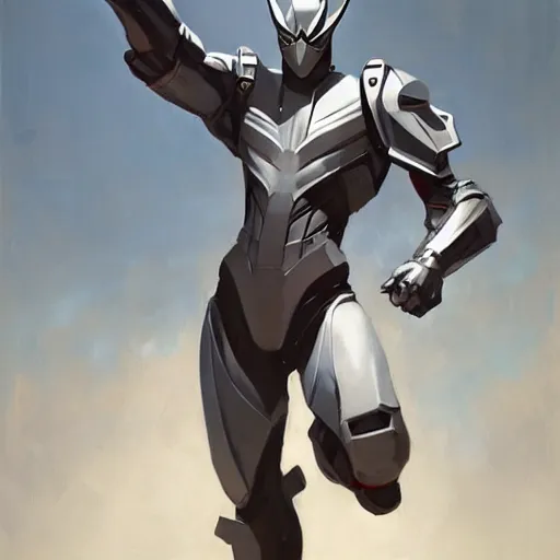 Image similar to greg manchess portrait painting of armored spiderman ultraman grey fox from metal gear cyborg gay japanese - american hybrid as overwatch character, medium shot, asymmetrical, profile picture, organic painting, sunny day, matte painting, bold shapes, hard edges, street art, trending on artstation, by huang guangjian and ail elvgren and sachin teng