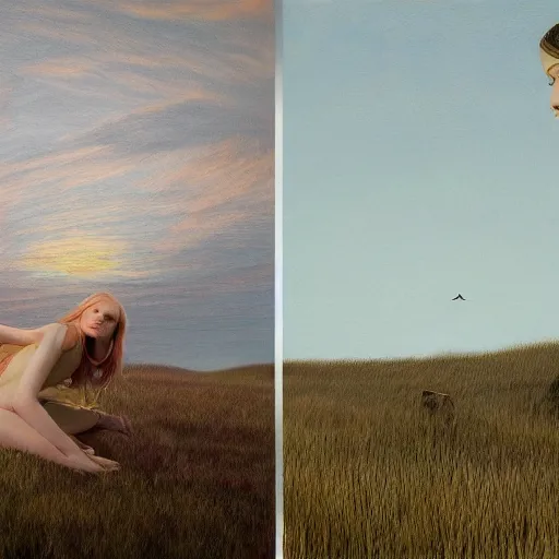 Prompt: Elle Fanning in the painted world of Purity Ring, head and shoulders masterpiece, apocalypse, golden hour, cosmic horror, artstation, in the style of Andrew Wyeth and Edward Hopper and Bosch, extremely detailed