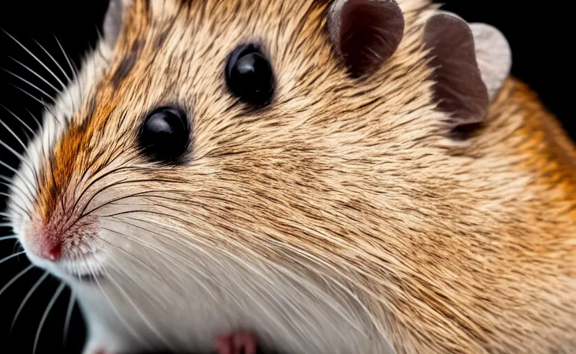 Image similar to portrait of a king hamster, detailed face, cinematic lighting, 8 k