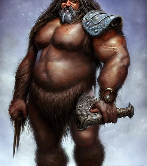 Image similar to a higly detailed airbrush full body shot and face portrait painting of a grim brute male dwarf male character, dynamic lighting, ambient lighting, deviantart, art by artgerm and simon bisley and karol bak