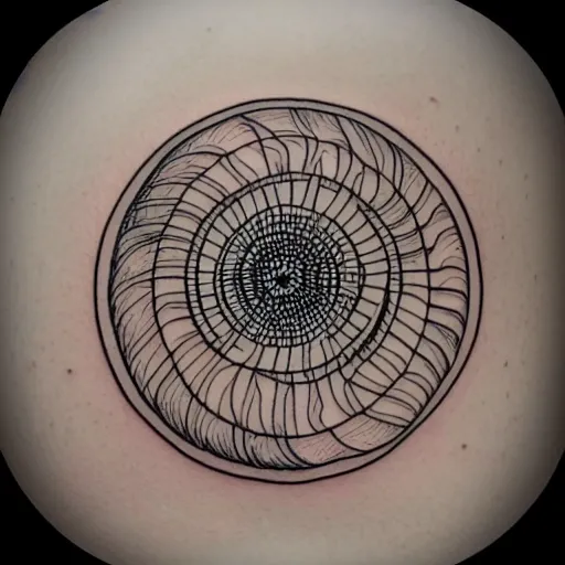 Image similar to a simple tattoo design of birds flying in a simple spiral, ink, line art