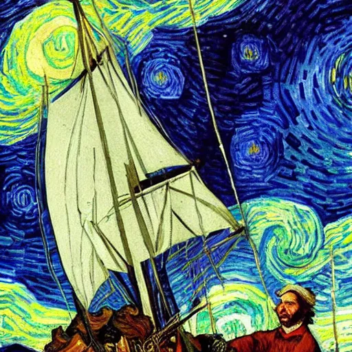 Prompt: christopher columbus painted by van gogh