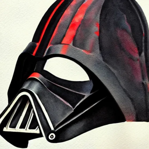 Prompt: ''Darth Vader helmet mixed with Kylo Ren helmet in watercolor style''