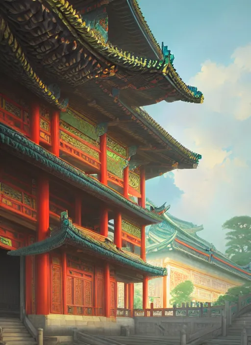 Prompt: subsurface scattering, dark, tang dynasty palace, vibrant colors, octane render, jesper ejsing, james jean, fenghua zhong, makoto shinkai, highly detailed, rim light, art, cinematic lighting, very coherent, hyper realism