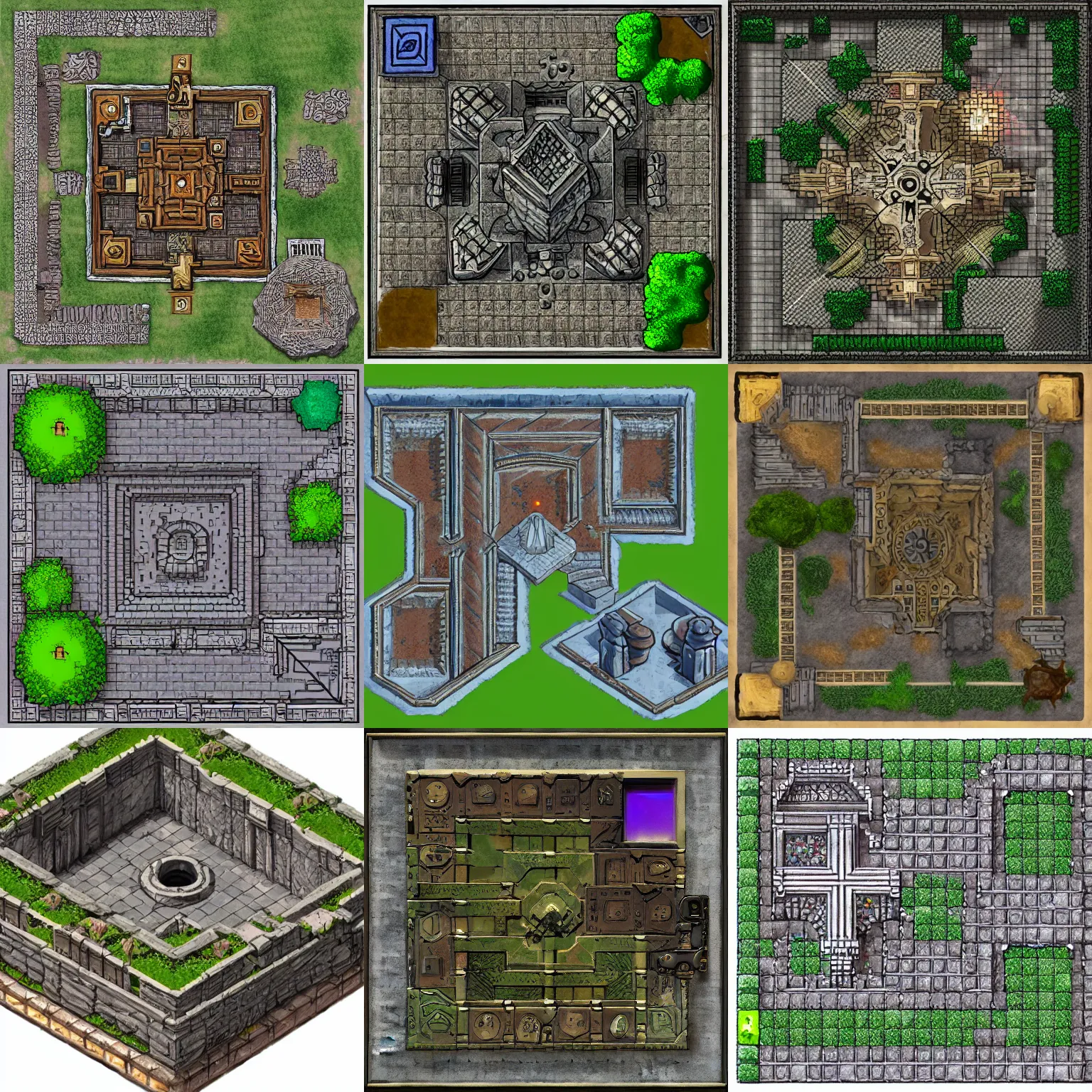 Prompt: tomb of elemental evil, isometric view, tileset, dungeons and dragons