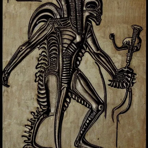 Prompt: ancient egyptian art of xenomorph giger alien from movie alien