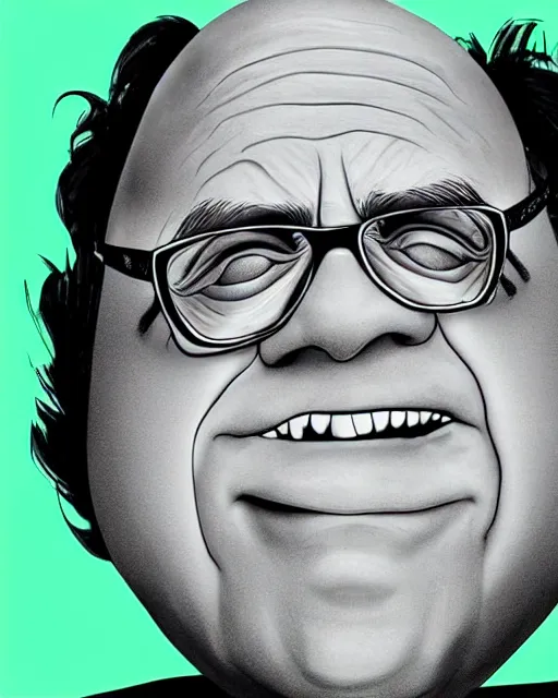 Image similar to Portrait of Danny Devito in the style of Rick & Morty