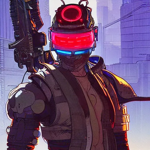 Image similar to Gregory. Apex legends cyberpunk kickboxer. Concept art by James Gurney and Mœbius.