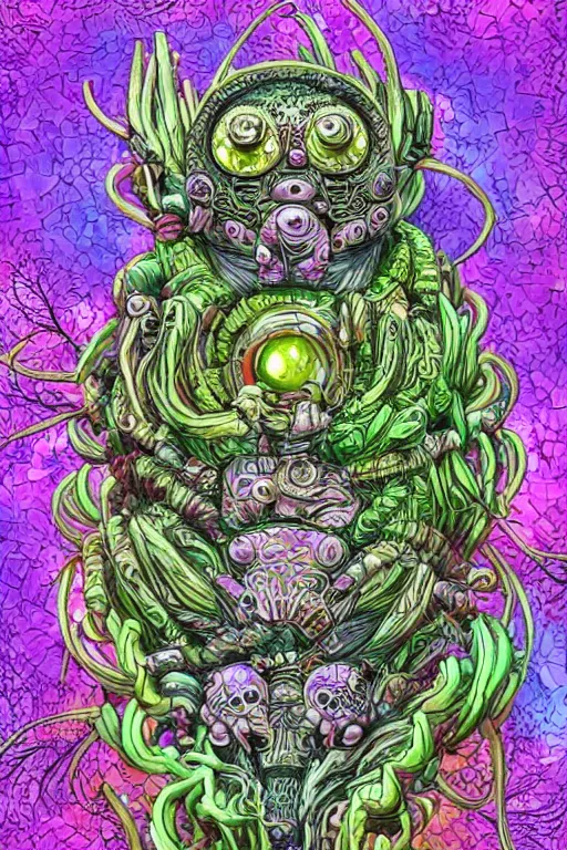 Image similar to creature sushi roots cactus elemental flush of force nature micro world fluo light deepdream a wild amazing steampunk baroque ancient alien creature, intricate detail, colorful digital painting