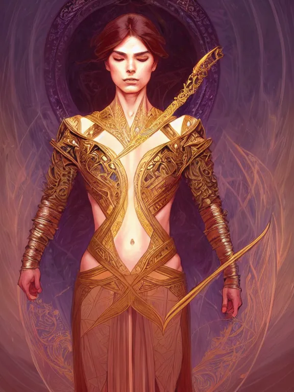 Image similar to symmetry!! intense fanart of a evve as a mage warrior as acotar protagonist, magic background, intricate, elegant, highly detailed, my rendition, digital painting, artstation, concept art, smooth, sharp focus, illustration, art by artgerm and greg rutkowski and alphonse mucha