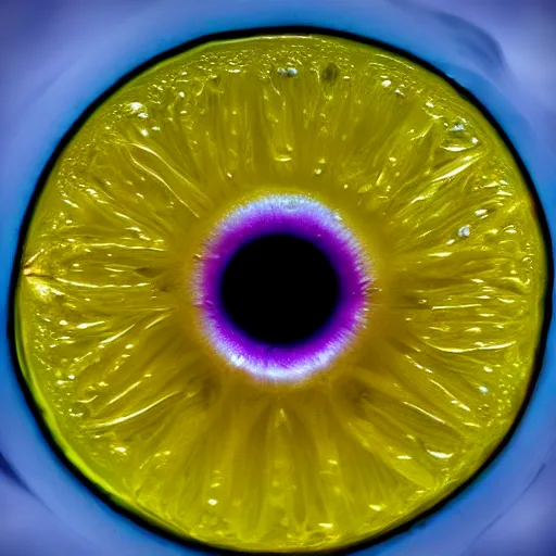 Image similar to iris of an eye that looks like lemon slices, photography