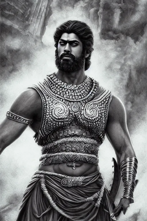 Image similar to Rana Daggubati in Bahubali by artgerm, photorealistic, intricate detail