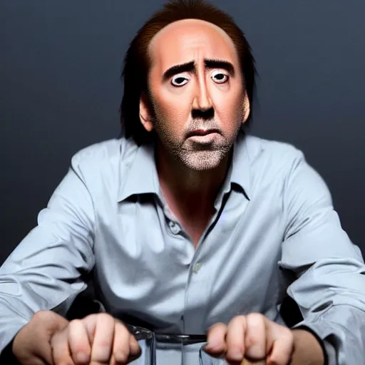Image similar to nic cage viewing a minimalist logo for a dating app only for nic cage on christmas, corporate phone app icon