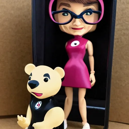 Image similar to audrey hepburn cos play bear outfit, stop motion vinyl action figure, plastic, toy, butcher billy style