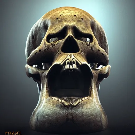 Prompt: a laughing skull, by Frank Frazetta, dark atmospheric, cinematic, trending on artstation, 4K, subsurface scattering, global illumination, raytracing, cinematic lighting, UHD, HDR