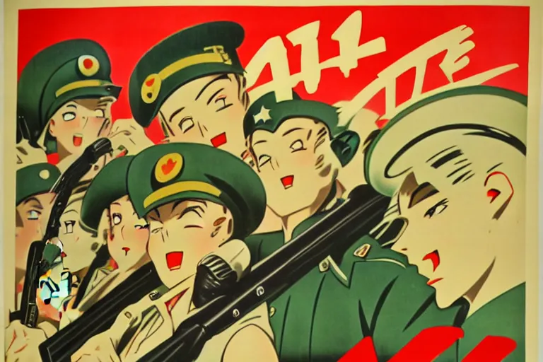 Image similar to 1940s, war, anime, poster, propaganda
