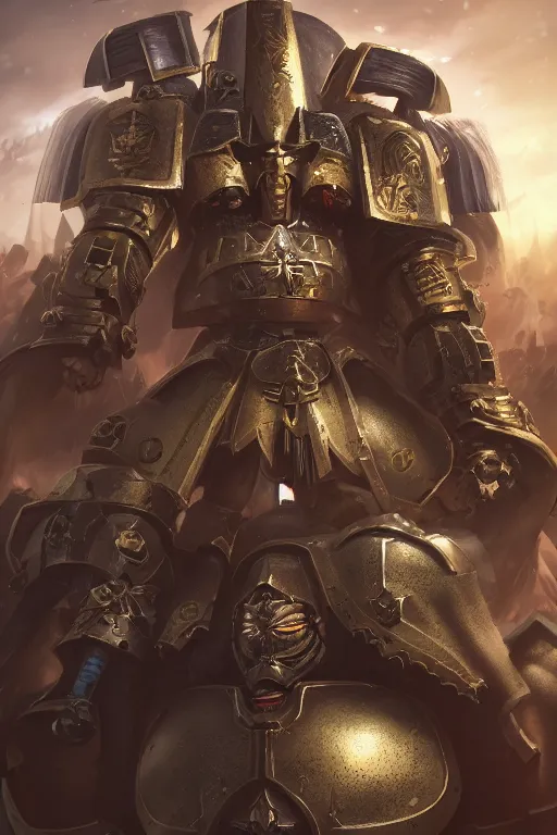 Image similar to armor portrait heros warhammer 4 0 k horus heresy fanart - the primarchs emperor by johannes helgeson animated with vfx concept artist & illustrator global illumination ray tracing hdr fanart arstation zbrush central hardmesh 8 k octane renderer comics stylized