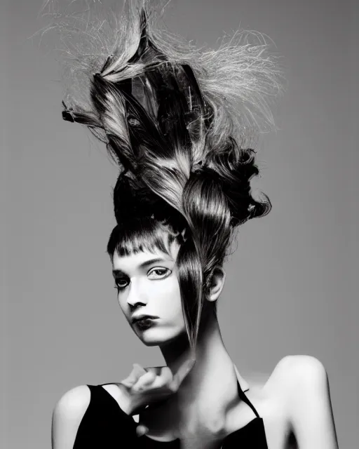 Image similar to a bountiful springtime harvest, a conceptual surrealist punk hairstyle for girls, by steven meisel, sigma 35mm f/8