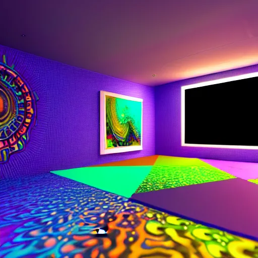 Image similar to : psychedelic art studio, luxury, modern architectural plans hyper - realistic, detailed, render by c 4 d octane, unreal engine, 8 k 3 d render ray traceing