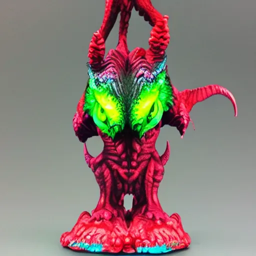 Image similar to a kaiju figurine super detailed acrylic painting with fluo colors