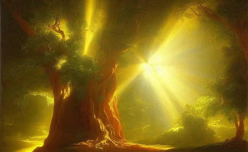 Image similar to a tree of omnious light painted by thomas cole