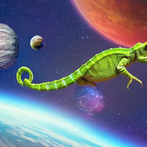 Prompt: a cameleon in space.