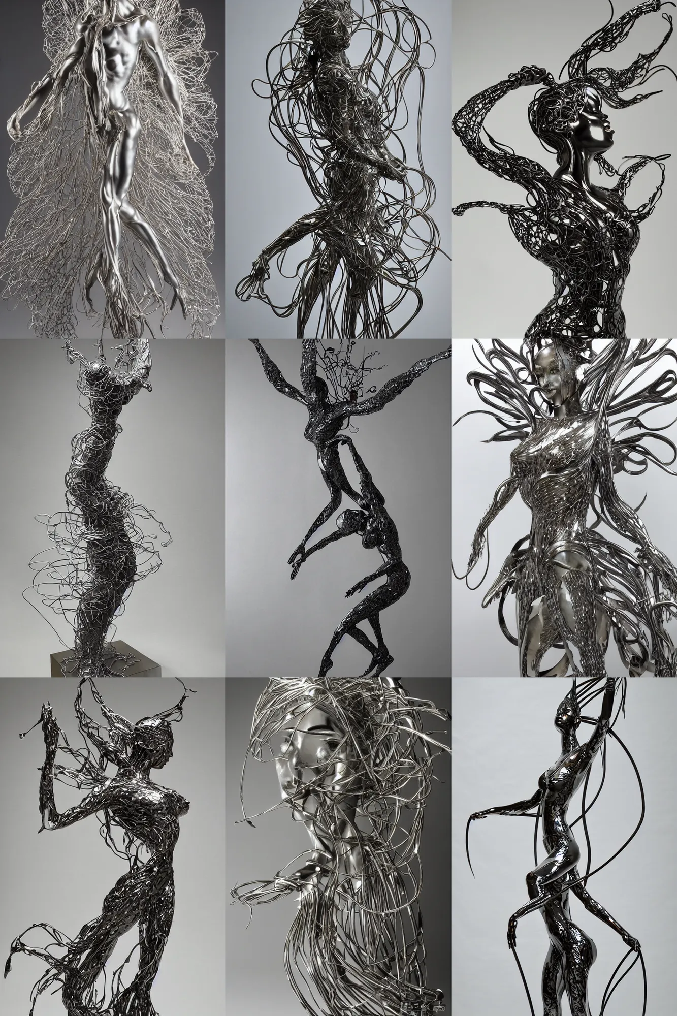 Prompt: Award-winning sculpture by Yoshitaka Amano. The sculpture is a portrait of an angelical being. Made of steel, hyper-detailed. Studio lightning, perfect composition