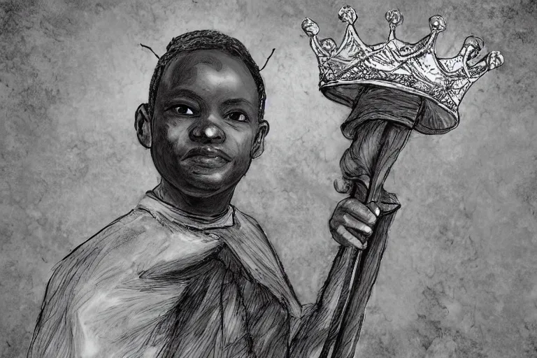 Image similar to bean holding a staff, wearing kings crown, digital art,