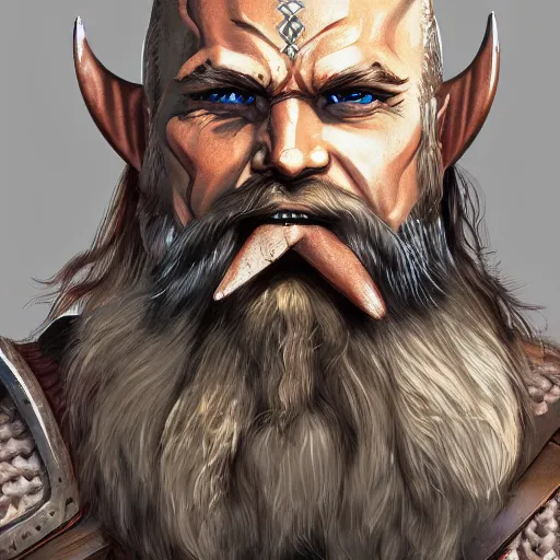 Prompt: Viking Barbarian with long light brown beard, blue eyes, short hair, D&D Character Head Portrait, Detailed, Trending on Artstation, Digital Art