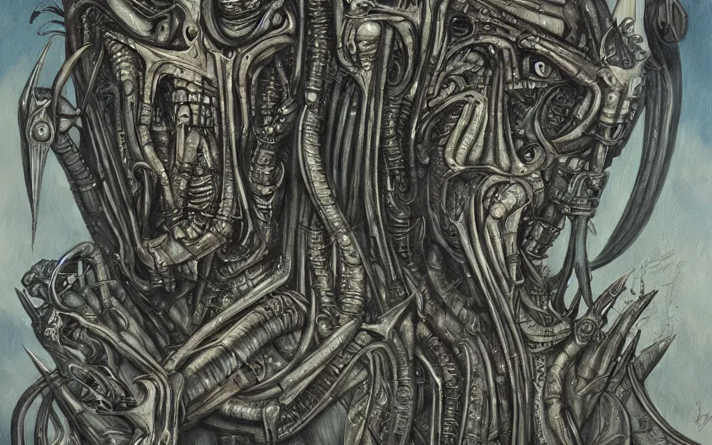 Image similar to a beautiful painting representative of the art style of h. r. giger