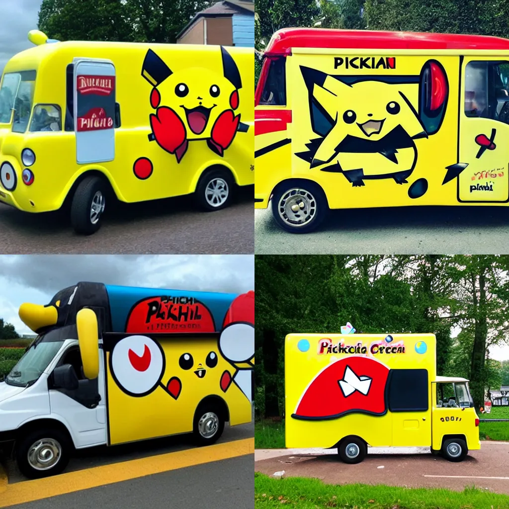 Prompt: pikachu ice-cream truck