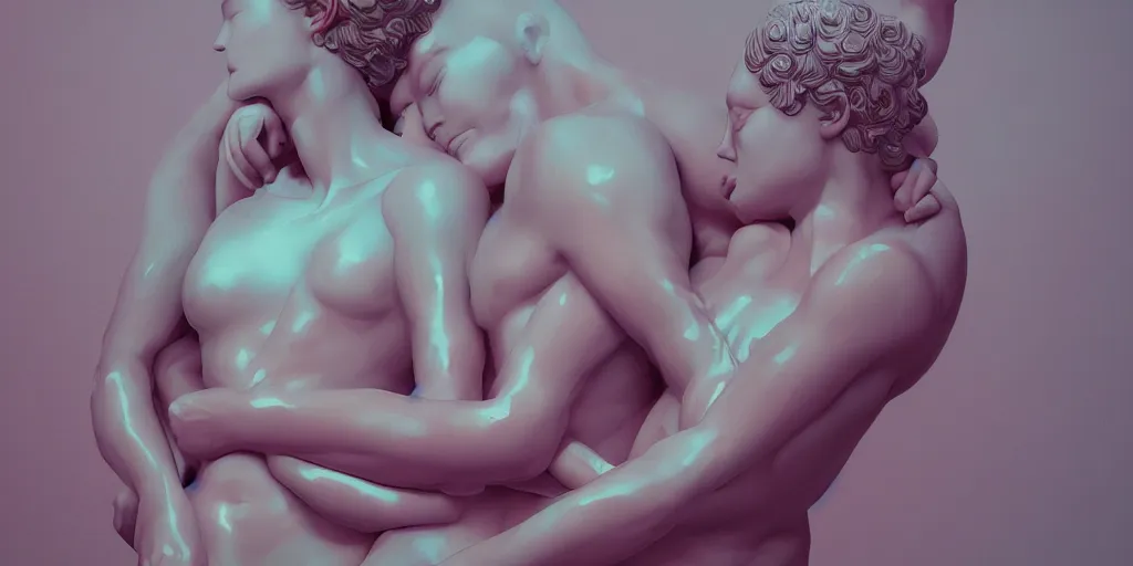 Prompt: soft greek sculpture of intertwined bodies painted by james jean in pastel colors. artwork by Tooth Wu and wlop and beeple, cinematic, hyper realism, octane render, 8k, depth of field, bokeh. iridescent accents. vibrant.
