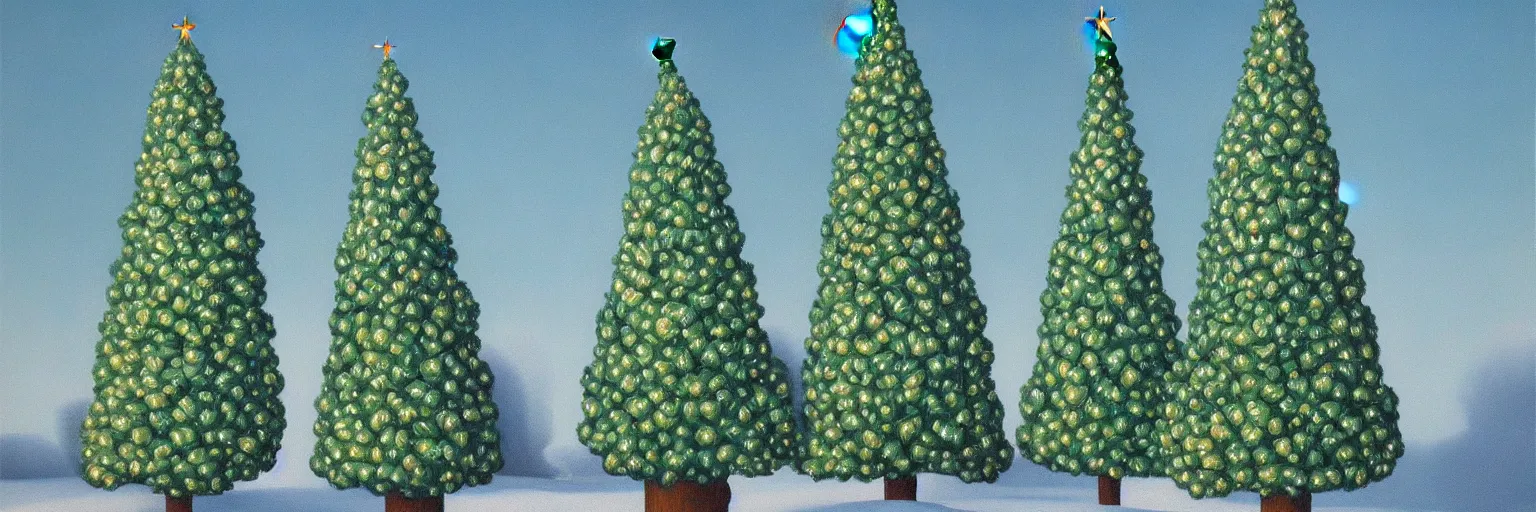 Prompt: christmas trees oil painting magritte