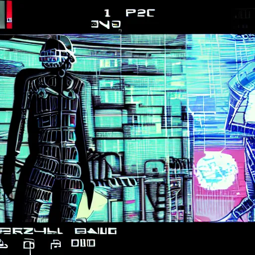 Image similar to screenshot of cyberpunk man with helmet by Josan Gonzalez in ps2 game