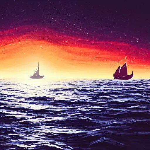 Prompt: a ship sailing through the sea's, in the style of alena aenami,