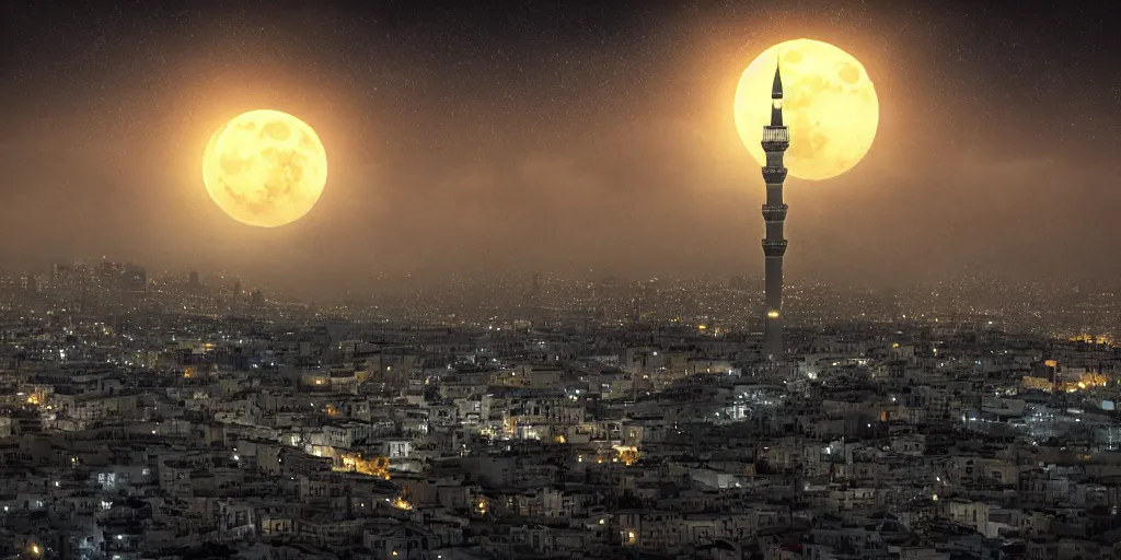 Image similar to a big dragon flying in tehran skyline in a winter night, a full moon in the sky,, concept art dramatic lighting, ultra hd,